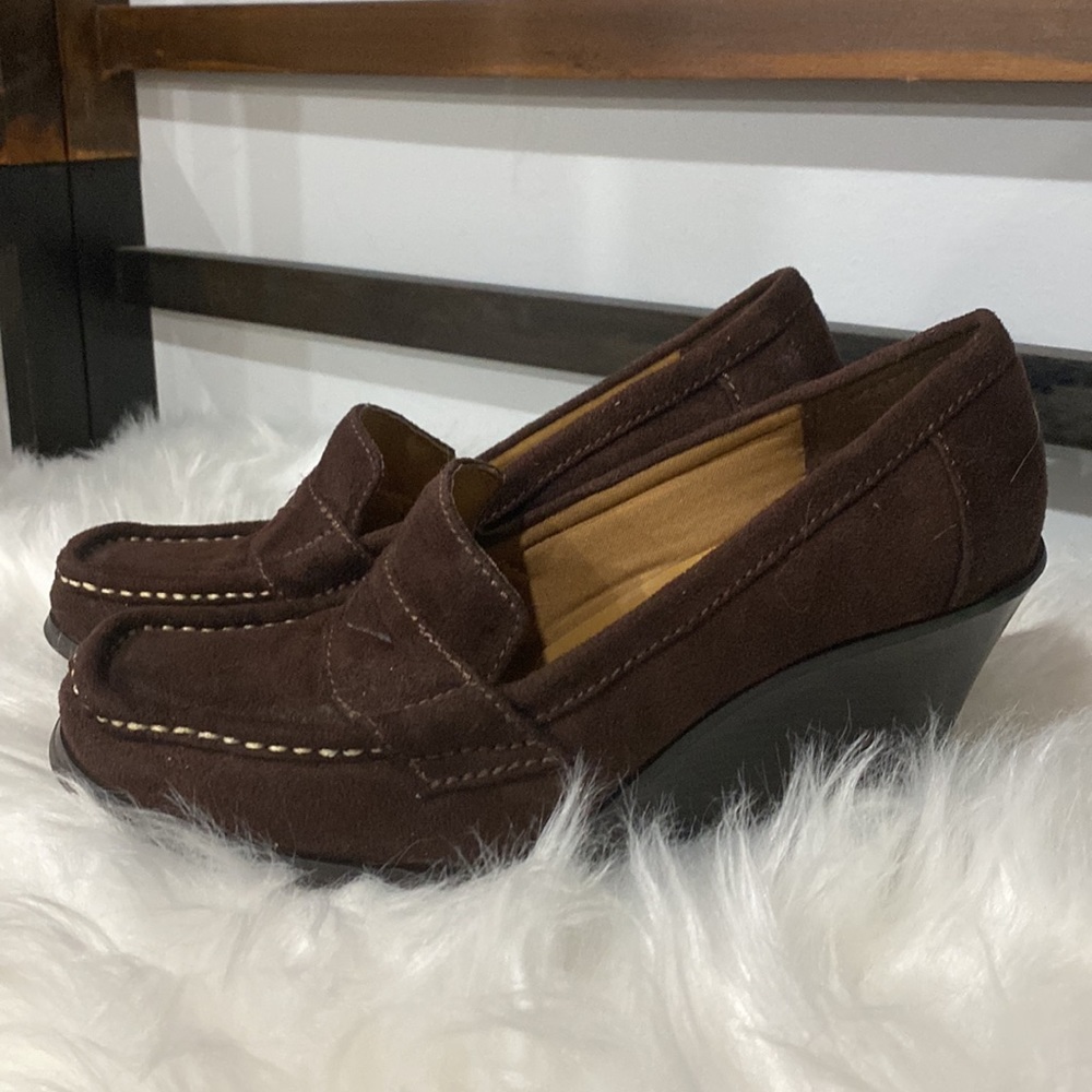 Wedge Heel Slip-on Shoes Brown 7.5